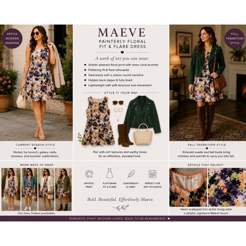 Maeve Anthropologie Fit Flare Dress Floral Neon Sleeveless Size 8 - Picture 7 of 7